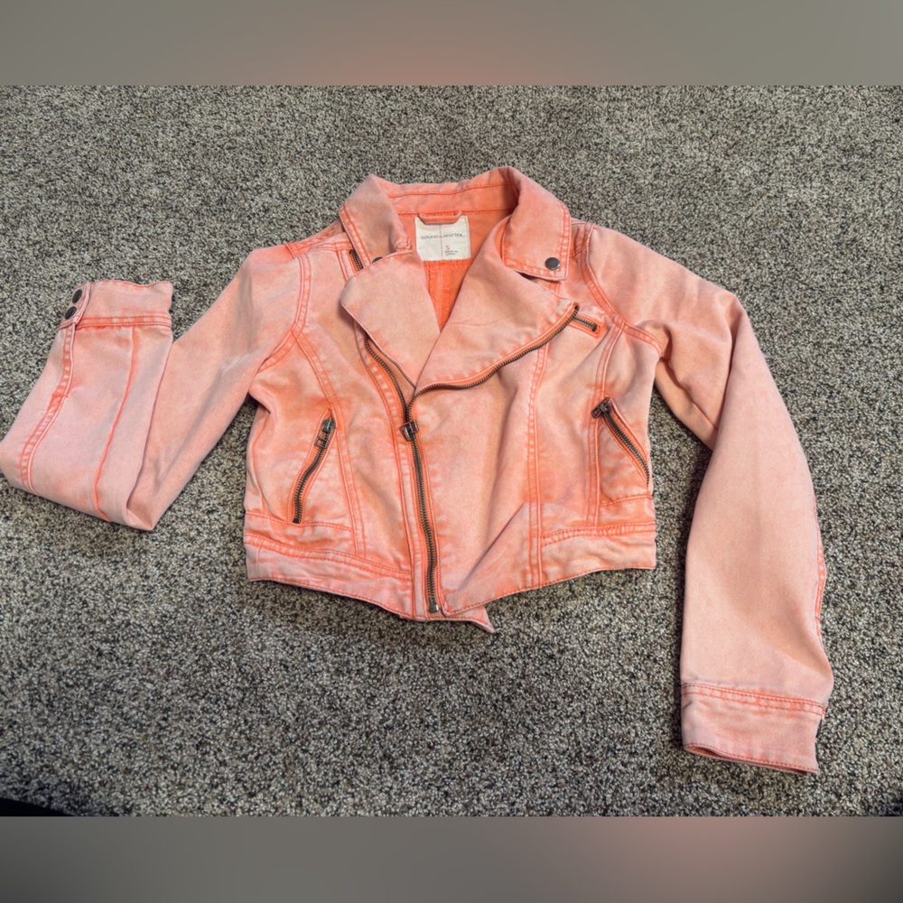 SOUND & MATTER MOTO STYLE CORAL DENIM JEAN JACKET SMALL Cropped